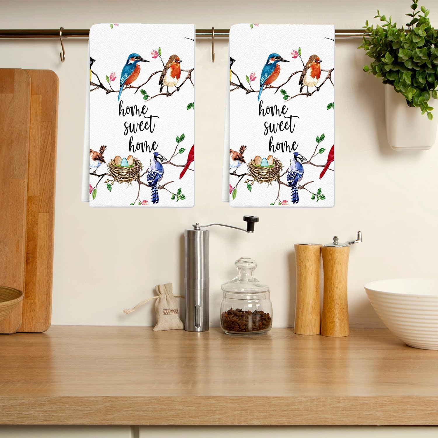 Birds Kitchen Towels Birds On Branch Dish Towels Set of 2, 16x24 inch Cardinal Hummingbird Bluejay Absorbent Hand Towels Tea Towels Gifts for Bird Lovers Women for Cleaning Drying Cooking Baking - Image 5