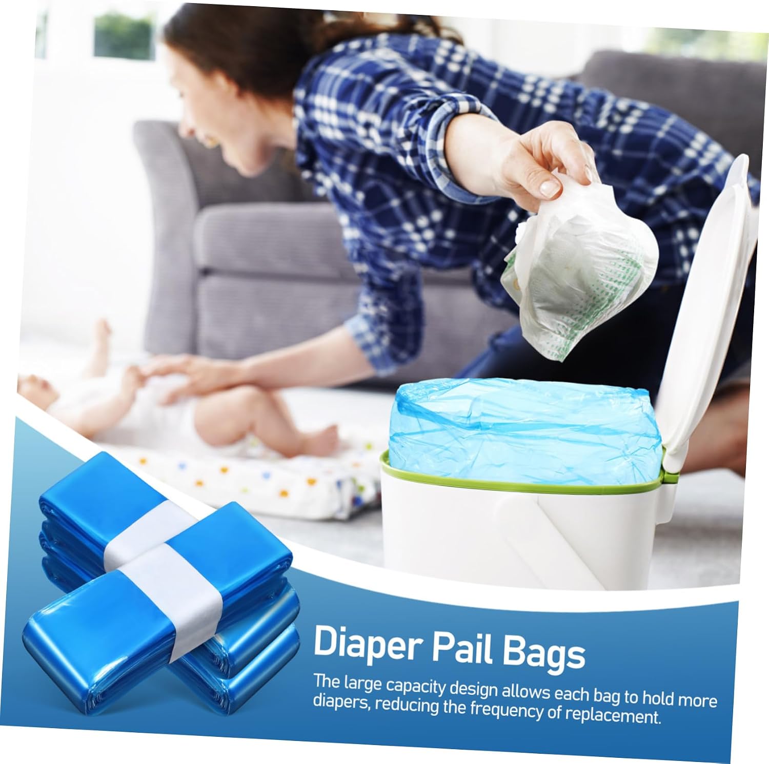 Unomor 5-Pack Disposable Diaper Pail Refill Bags Odor-Blocking Diaper Bin Liners for Baby Care Compatible Most Pails for Nursery and Travel