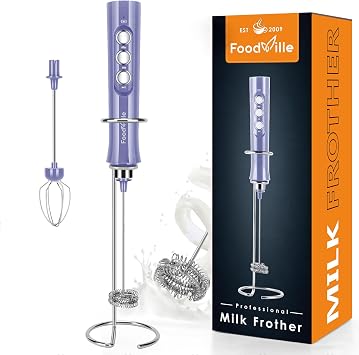 FoodVille MF02 Rechargeable Milk Frother Handheld Foam Maker with Stainless Whisk for Cappuccino, Latte, Bulletproof Coffee,