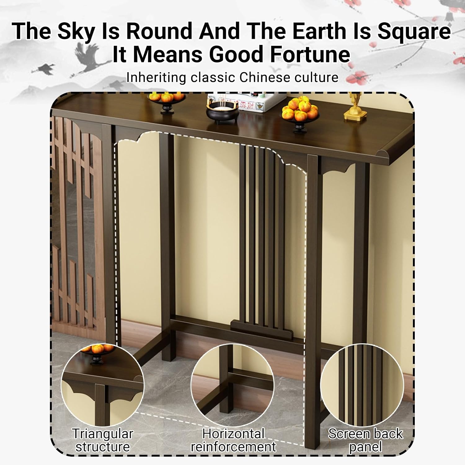 Altar Table with Storage,Bamboo Meditation Altar Table,Chinese Buddhist Temple Buddha Stand,Features Dual-Tiered Open Storage,for Temples and Homes(Walnut Color,80x30x80cm)