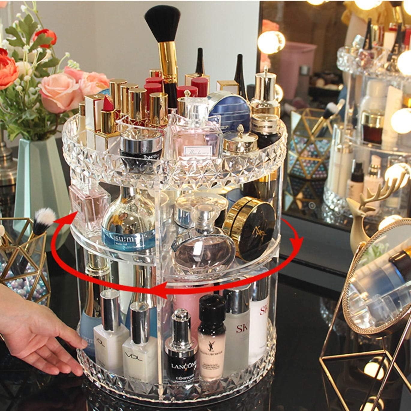 Tebery Clear Makeup Organizer 360-Degree Rotating, 7 Adjustable Layers Acrylic Cosmetic Storage Display Case Fits Creams, Makeup Brushes, Lipsticks, Jewelry