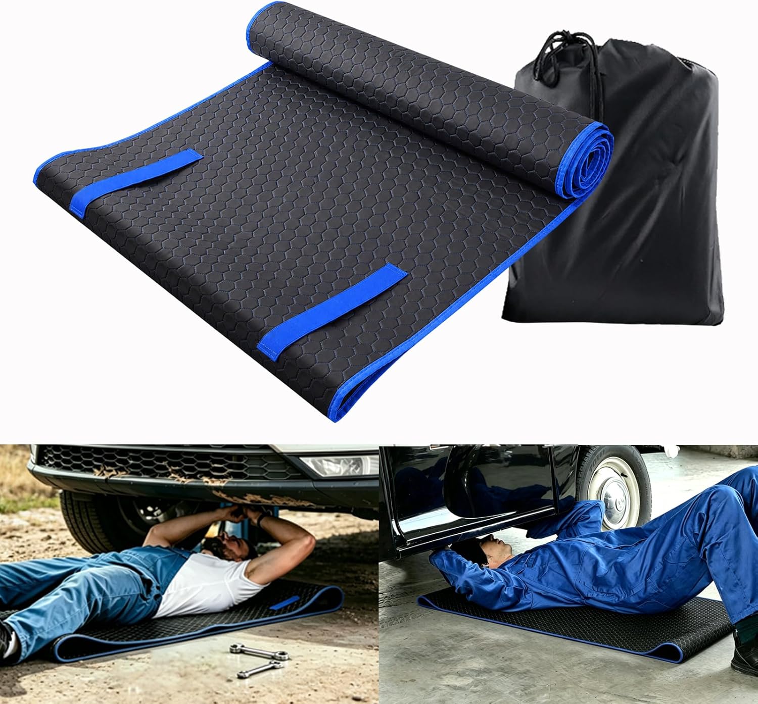 SUNCARACCL Magical Rolling Creeper Mat,Under Car Repair Pad, 60x28 Inch Mechanic Automotive Creeper Matt for Low Clearance Car,Work on All Terrains & Vehicles (Blue)