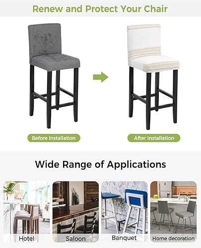 Miniatura 3 de Juego de 2 fundas para taburetes de bar de estilo bohemio, color beige, fundas elásticas para sillas de comedor, étnicas modernas, geométricas,