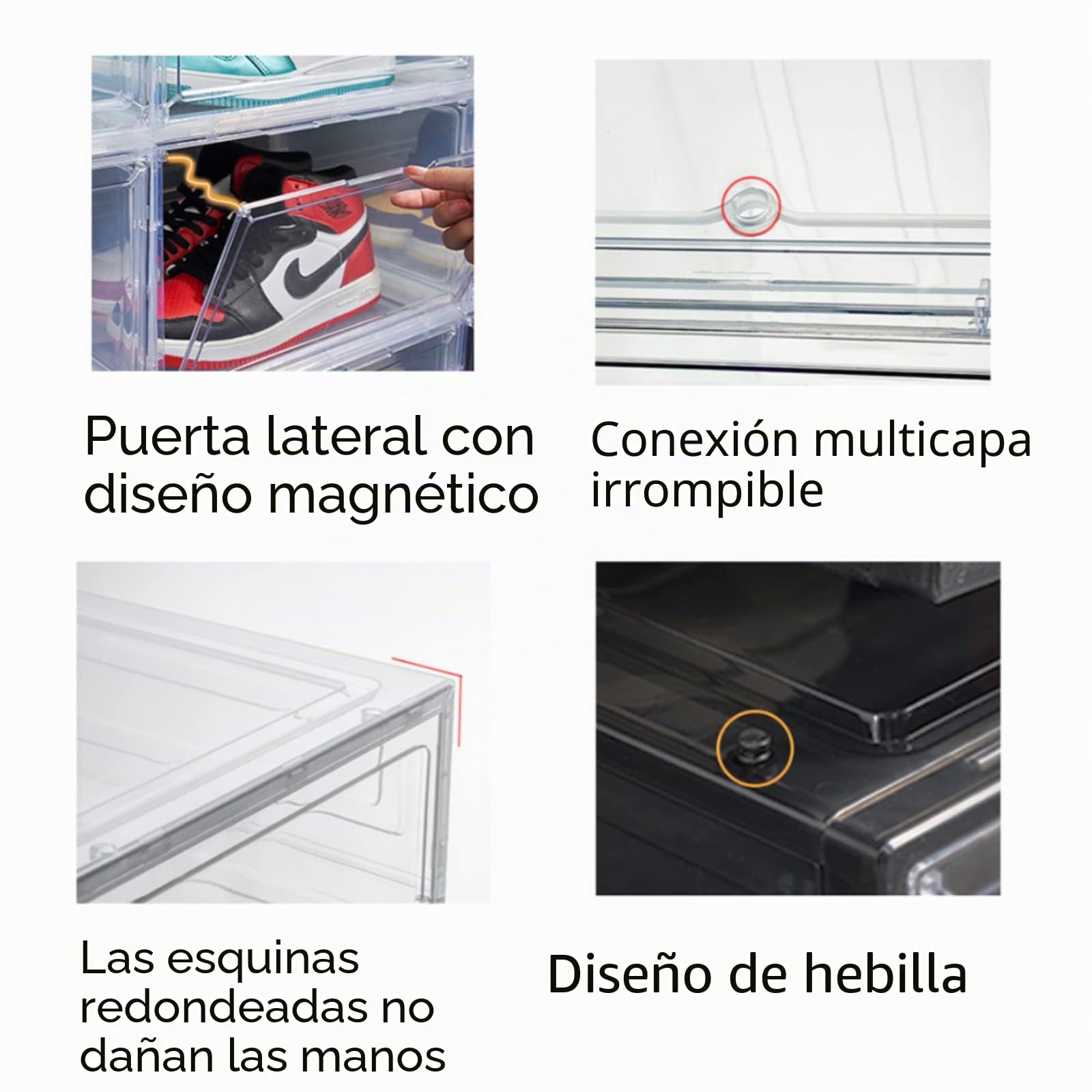 Caja de zapatos, cajas de zapatos transparentes apilables, cajas de plegables transparentes para zapatos de hasta 33 x 28,5 x 19 cm, transparente