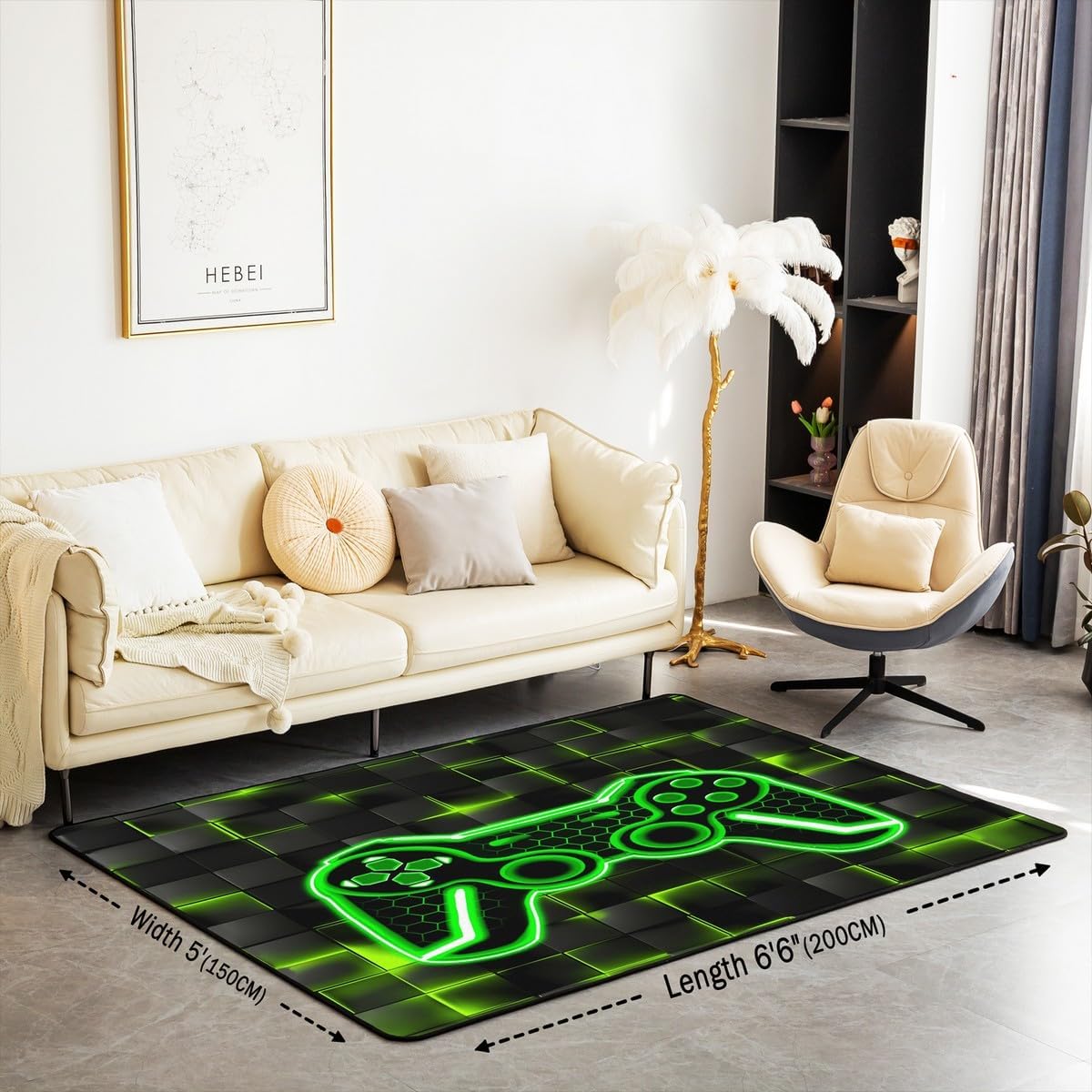 Feelyou Gamer 4PCs Pack Bed Set Bundle Includes Canvas Wall Art 3PCS and Area Rug 3"x5"