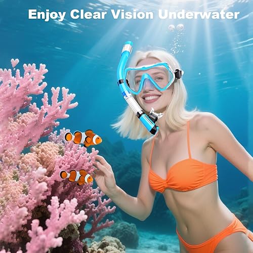 Miniatura 5 de Equipo de esnórquel para adultos, juego de esnórquel seco, equipo de esnórquel con vista panorámica, máscara de natación de vidrio templado