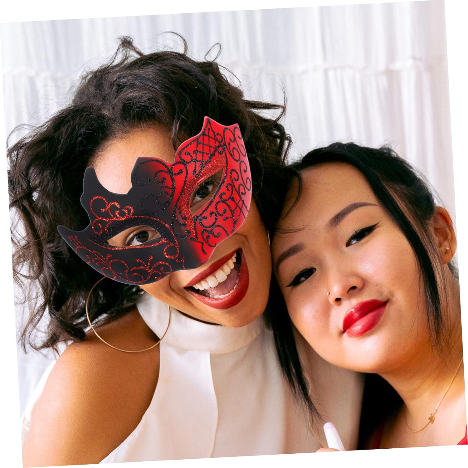Holibanna Half Face Flame Mask Couple Feathered for Women Blissful Masquerade Full Face Mask Masquerade Ball Mask