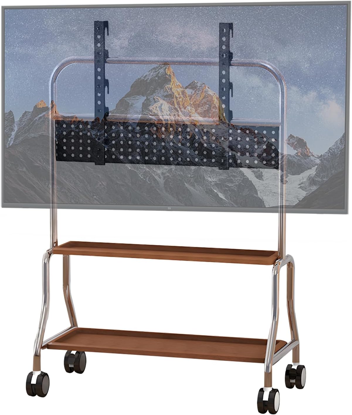 Rolling TV Stand for 32-75 Inch TVs up to 110 lbs, Adjustable Heights Steel Mobile TV Cart with Storage Shelves, Portable TV Stand on Wheels for Living Room, Bedroom, Business, School