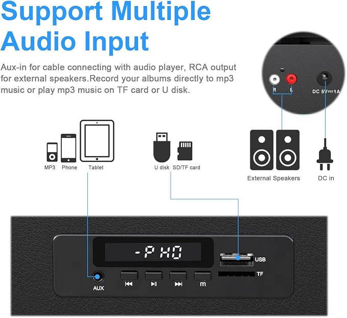 Tocadiscos con altavoces y grabación USB Bluetooth miniatura 3