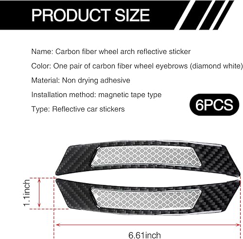 Miniatura 2 de 6 calcomanías reflectantes para ruedas de automóvil, fibra de carbono, antiarañazos, decoración nocturna antiarañazos, tiras reflectantes de