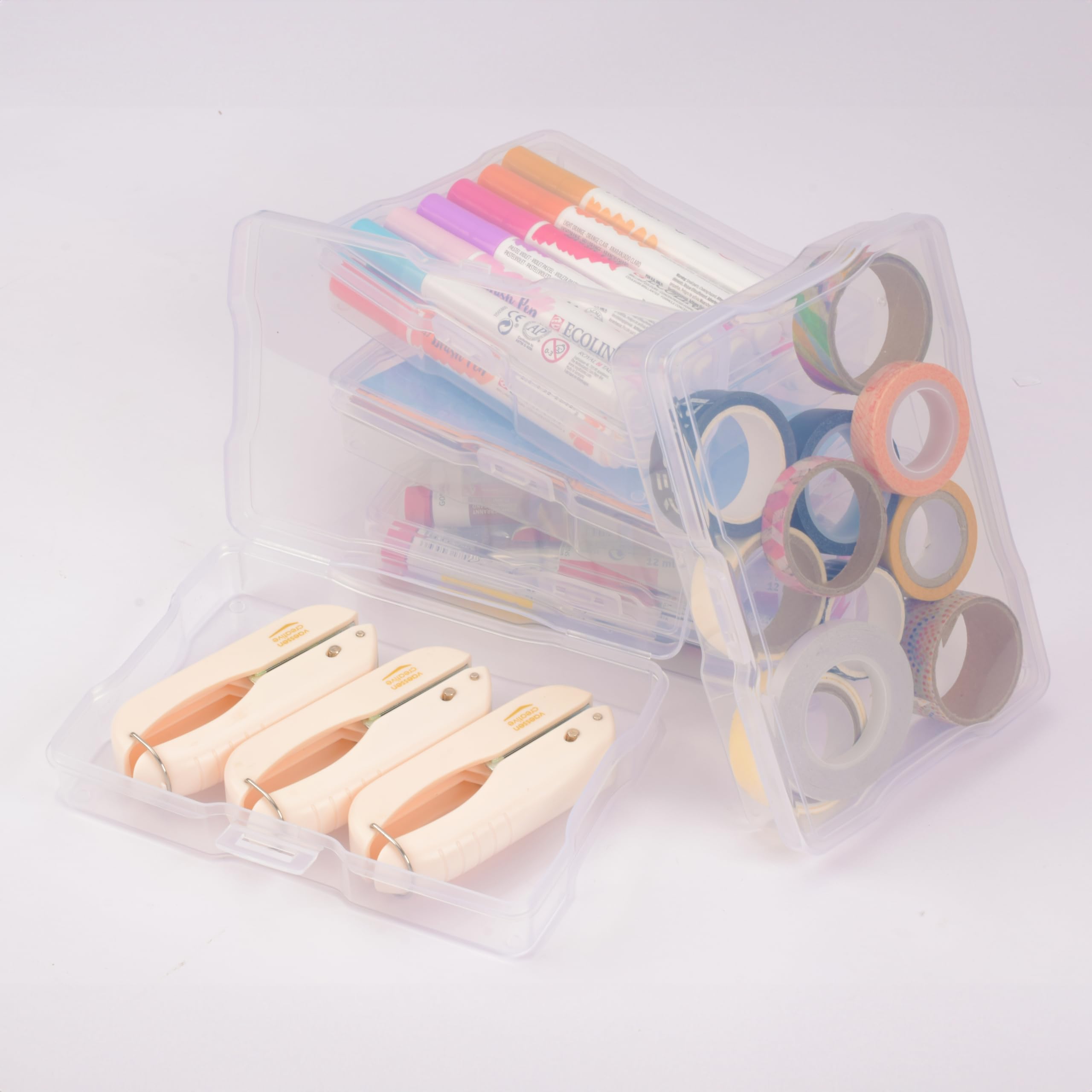 Vaessen Creative Aufbewahrungsbox Transparent mit Deckel incl. 16 Boxen | 37,5 x 30 x 13 cm, kleine Boxen von 17 x 12 x 3 cm, für Basteln, Diamond Painting, Scrapbooking und Schmuckherstellung