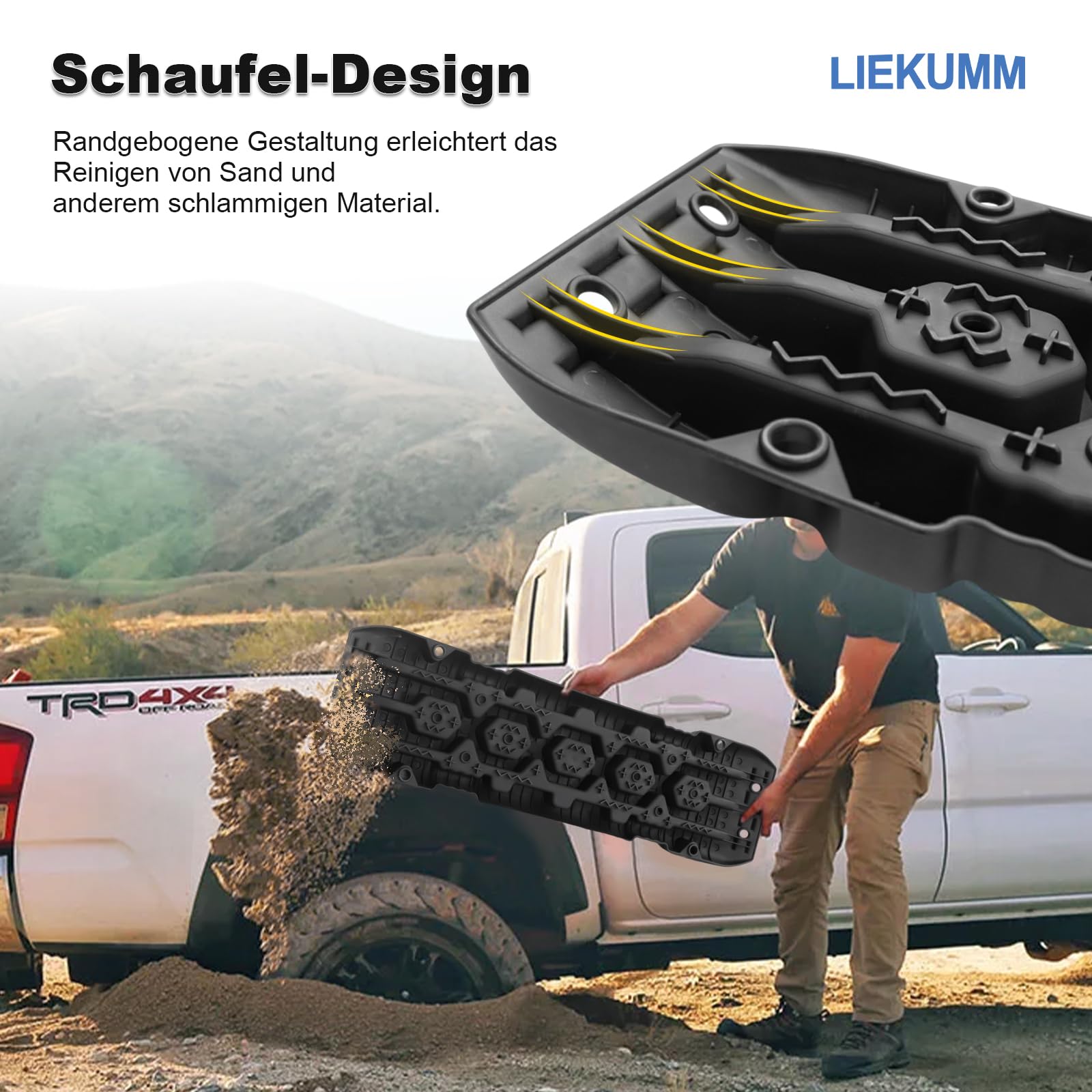 LIEKUMM 2 Stücke Sandbleche Offroad, 104 x 28 cm Sandbleche Kunststoff, 10 T Tragkraft Sandbleche Wohnmobil, Kunststoff Sandblech für Geländewagen PKW LKW, Sandboard für Sand Schlamm Schne