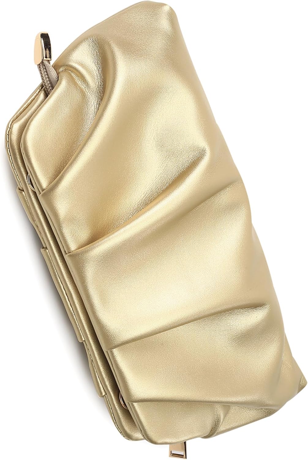 Evening Bag for Women Ruched Clutch Purse Detachable Metal Chain Crossbody Bag - Image 3