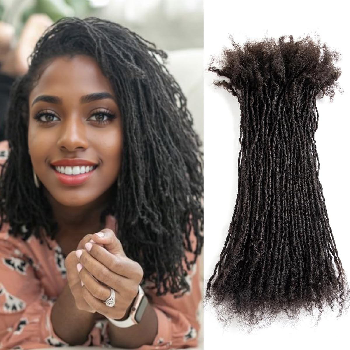 Originea Dreadlocs Extensions Human Hair 0.1cm Thickness Curly Tips Interlocked Sisters Locs 100% Real Human Hair Full Handmade Micro Locs with curly ends Dreadlock Extensions (10 Inch 50 Strands)
