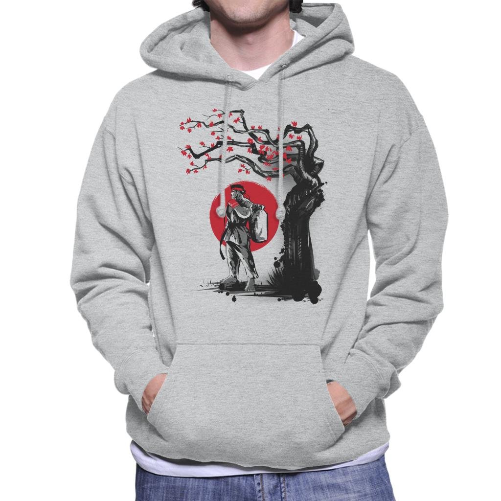 Cloud City 7 Men's Heather Grey Street Fighter Ryu Fighter Under The Sun Hooded Sweatshirt