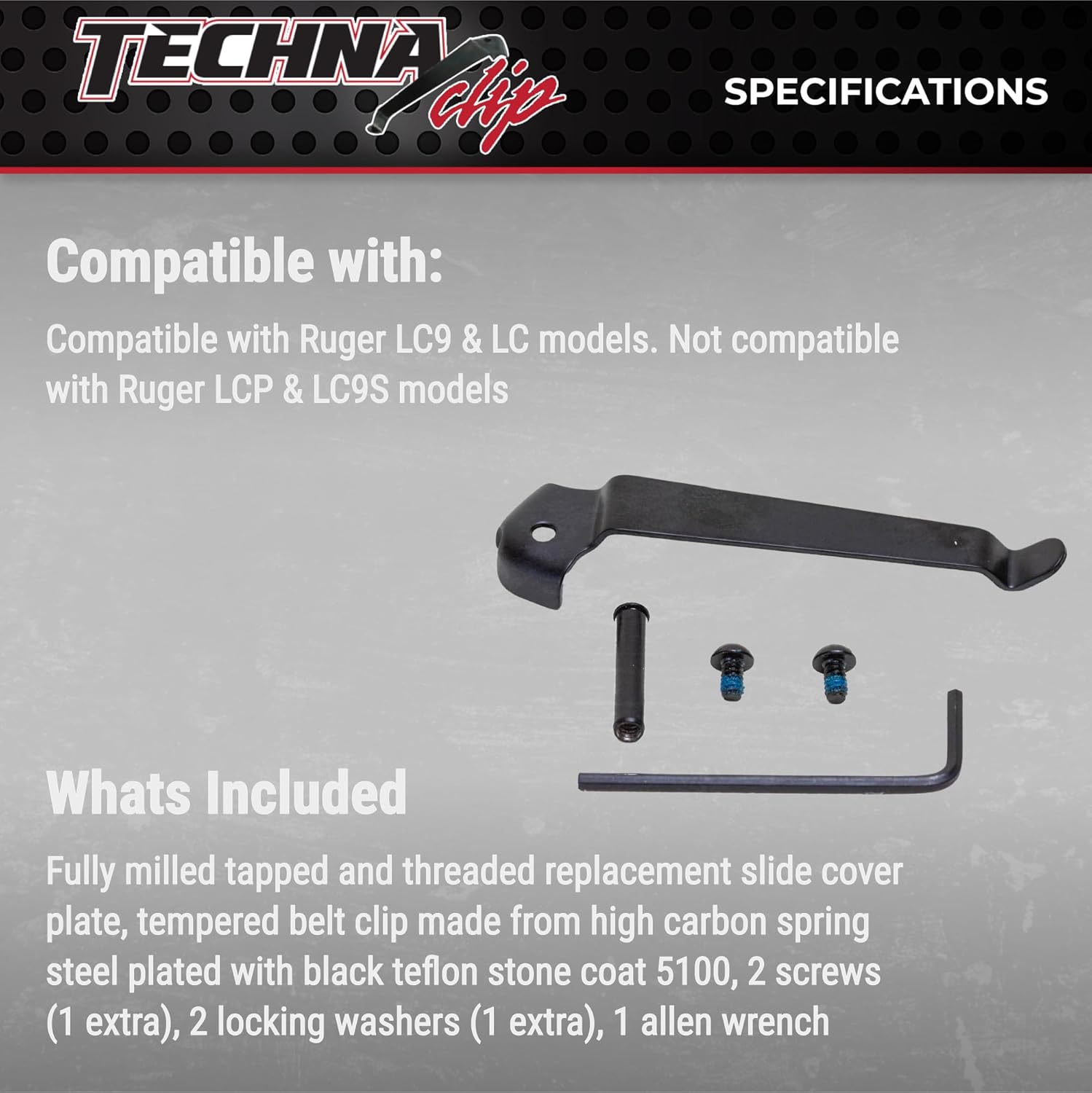 Techna Clip Concealment System for Ruger LC9 9mm Luger Pistols - Durable High-Carbon Spring Steel Gun Clip w/Teflon Coat 1500 - Left Side, Easy-to-Install Gun Holster Clip (Black)