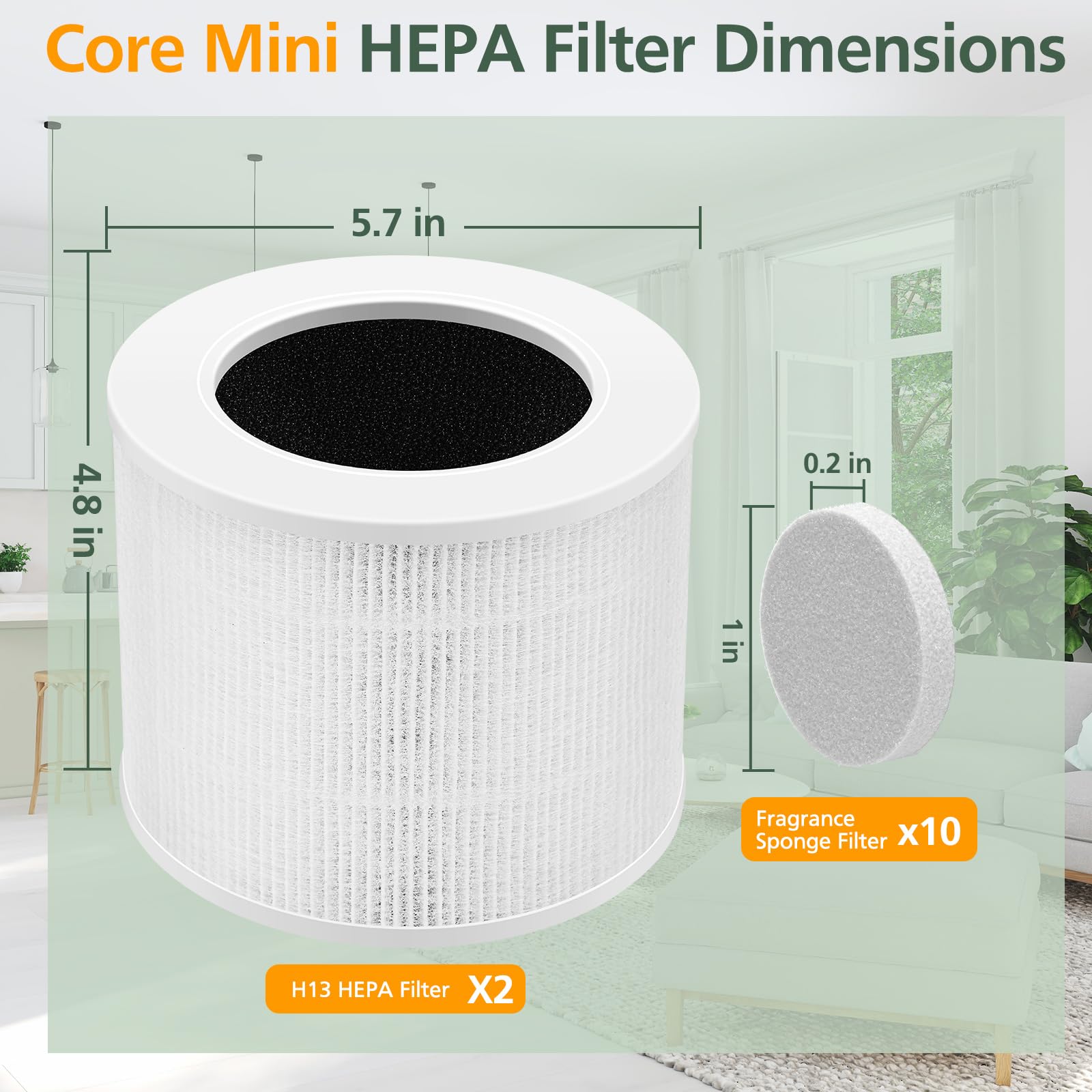 Core Mini Filtro di Ricambio Compatibile Con Purificatore d'Aria - 3 in 1 Ad Alta Efficienza, 2 Confezioni di Filtri HEPA e 10 Pezzi