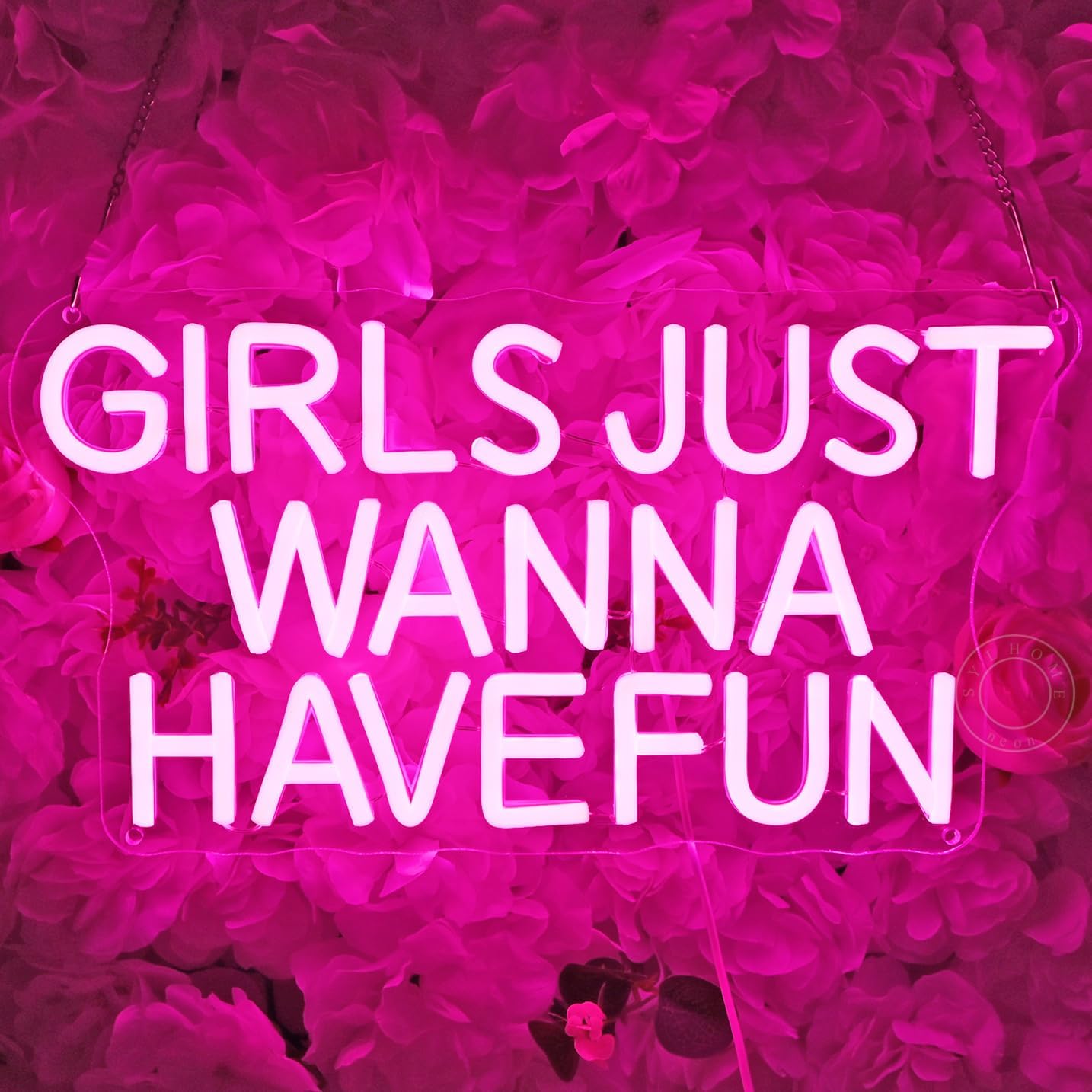 SYLHOME Pink Led Neon Light Sign Girls Just Wanna Have Fun Bedroom Girls Room Wall Decor Sign Birthday Wedding Christmas Party Backdrop Sign USB 15"X7.9"