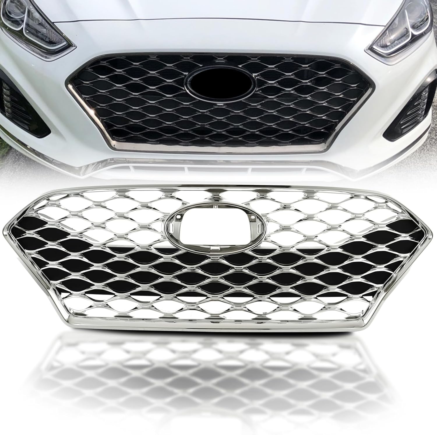 Front Honeycomb Bumper Grille Grill Compatible with 2018 2019 Hyundai Sonata, Replacement for 86350C2AB0