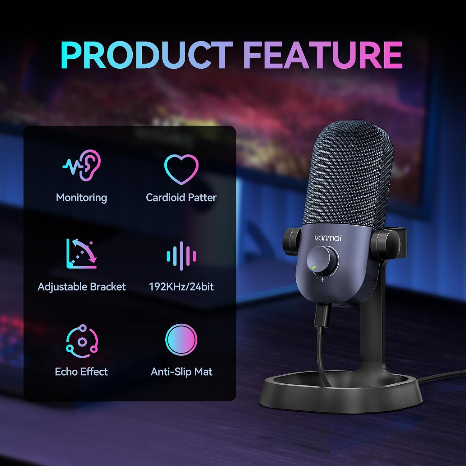 USB Microphone for PC, Gaming, Podcasting, Streaming, Recording, Cardioid Condenser Mic with Noise Cancellation, Mute Button, Volume & Monitor Control, Plug & Play for YouTube