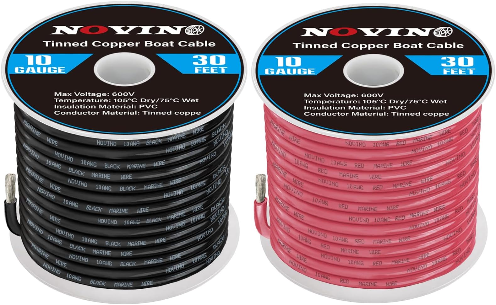 10 Gauge Marine Wire 10 AWG Marine Grade Wire Include 10 Gauge 30FT Red & 30FT Black,10AWG Tinned Copper Boat Electrical Cable for Automotive Boat Speakers Lighting Solar Outdoor RV Camper Trailer