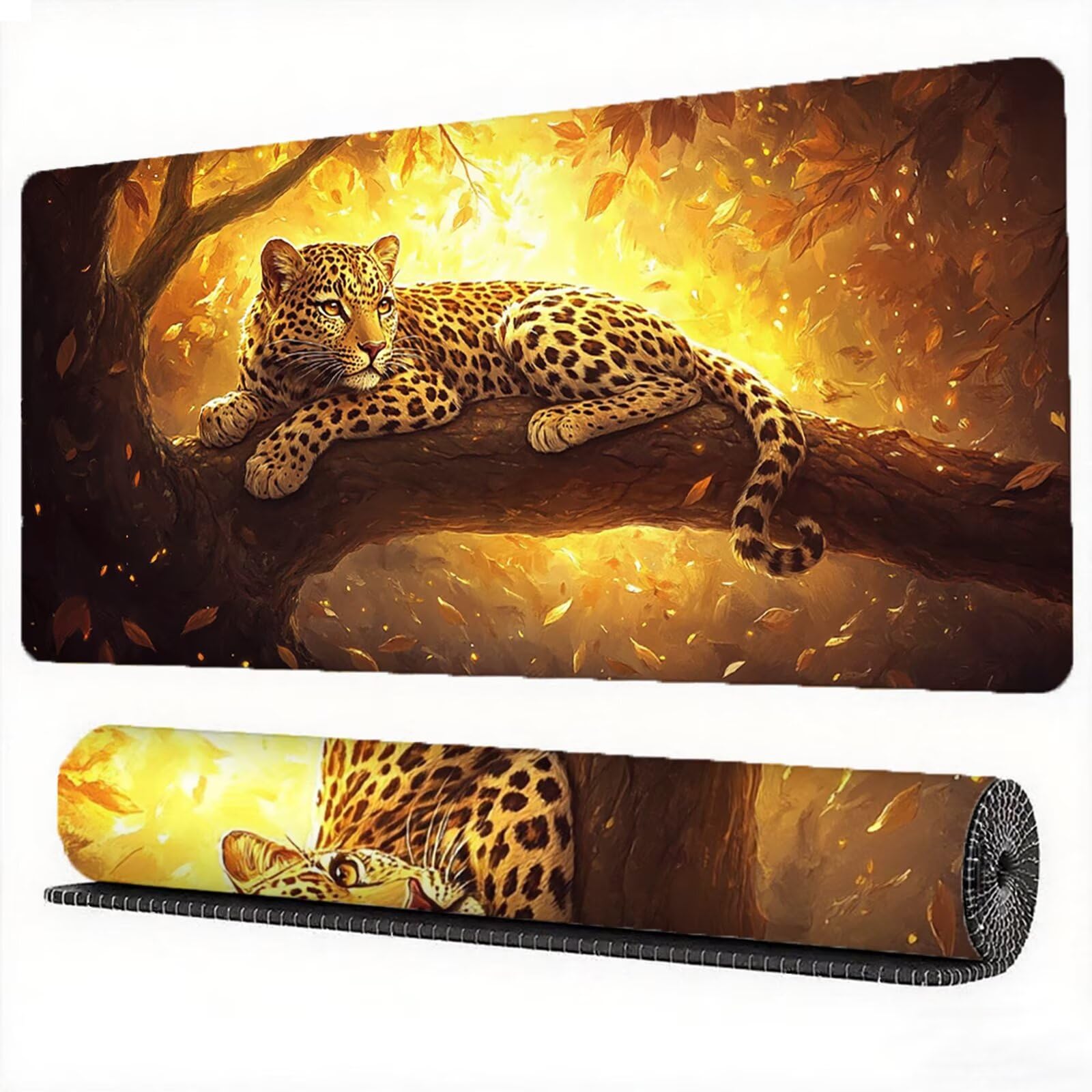 Leopard podkładka pod mysz 1500 x 800 mm leśna podkładka pod mysz duża japońska podkładka pod mysz antypoślizgowa gumowa podstawa powierzchnia ze szwami na krawędziach mata biurowa do komputera