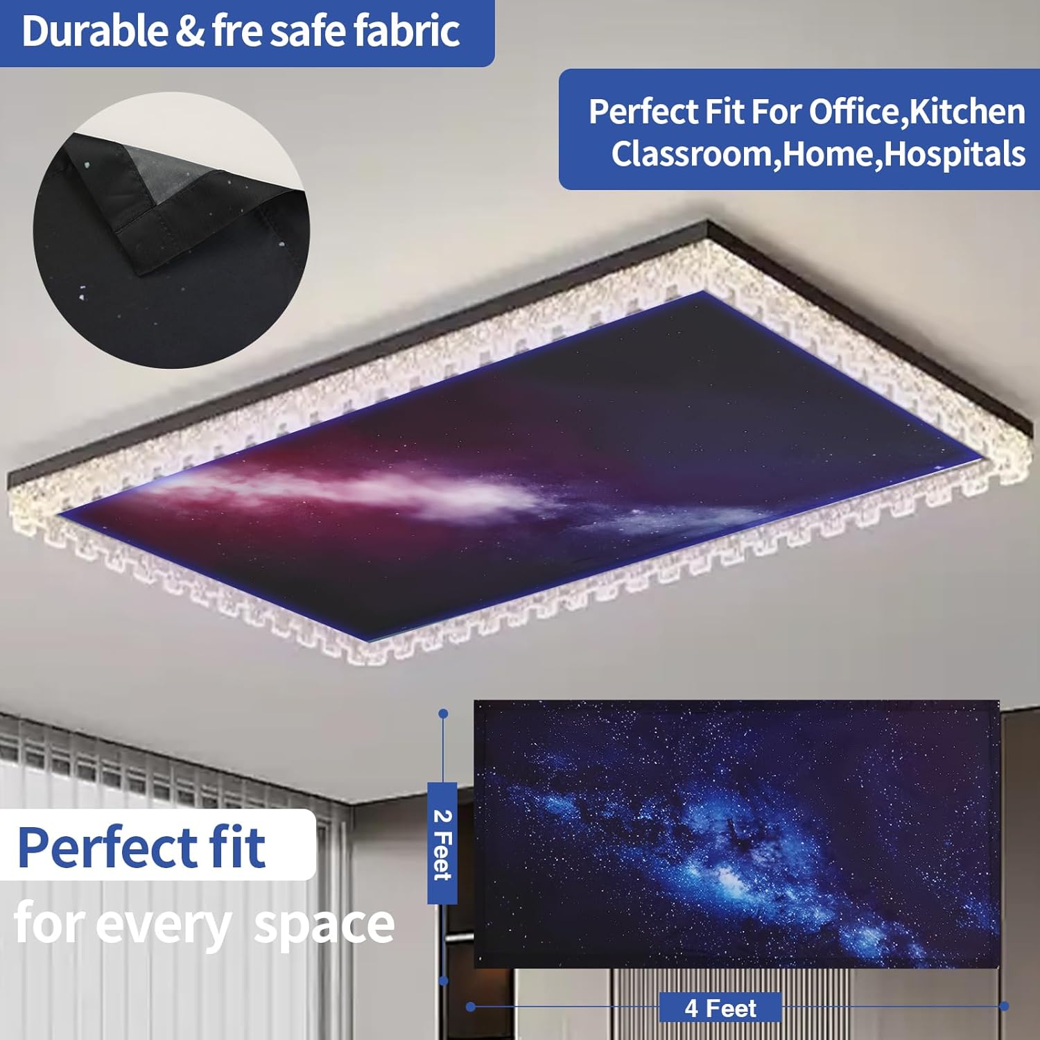 4Pcs Fluorescent Light Covers for Ceiling Lights,4x2 Feet Magnetic Light Covers,Drop Ceiling Lighting Covers Decor for Office,Kitchen,Classroom,Home,Hospitals (Nebula)