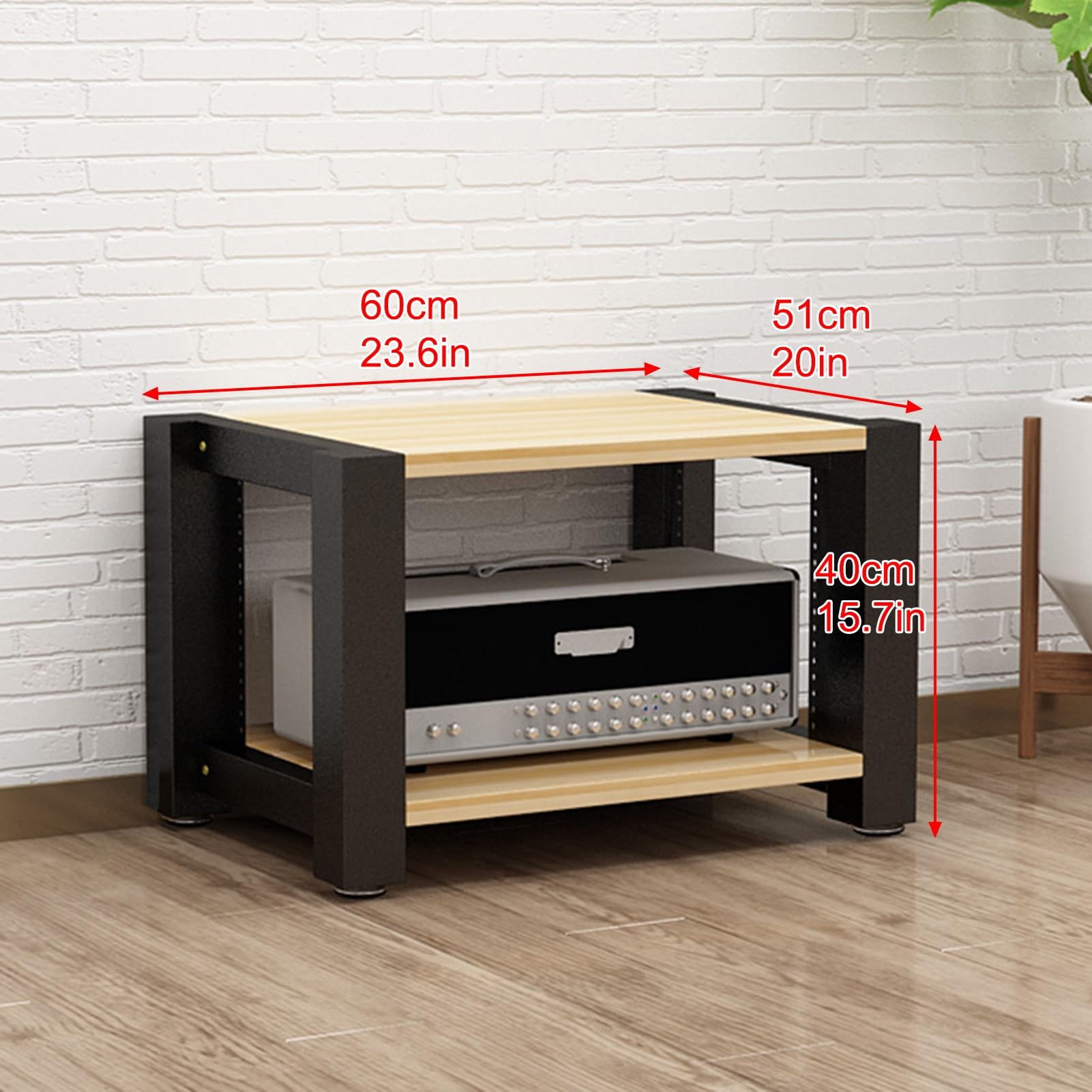 Nowoczesna szafka stereo z regulowanymi półkami do odtwarzacza płyt muzycznych, komponentów audio i płyt CD, elegancki czarny stojak na nośniki AV z uchwytem wieżowym 60 x 40 cm, regulowany stojak do