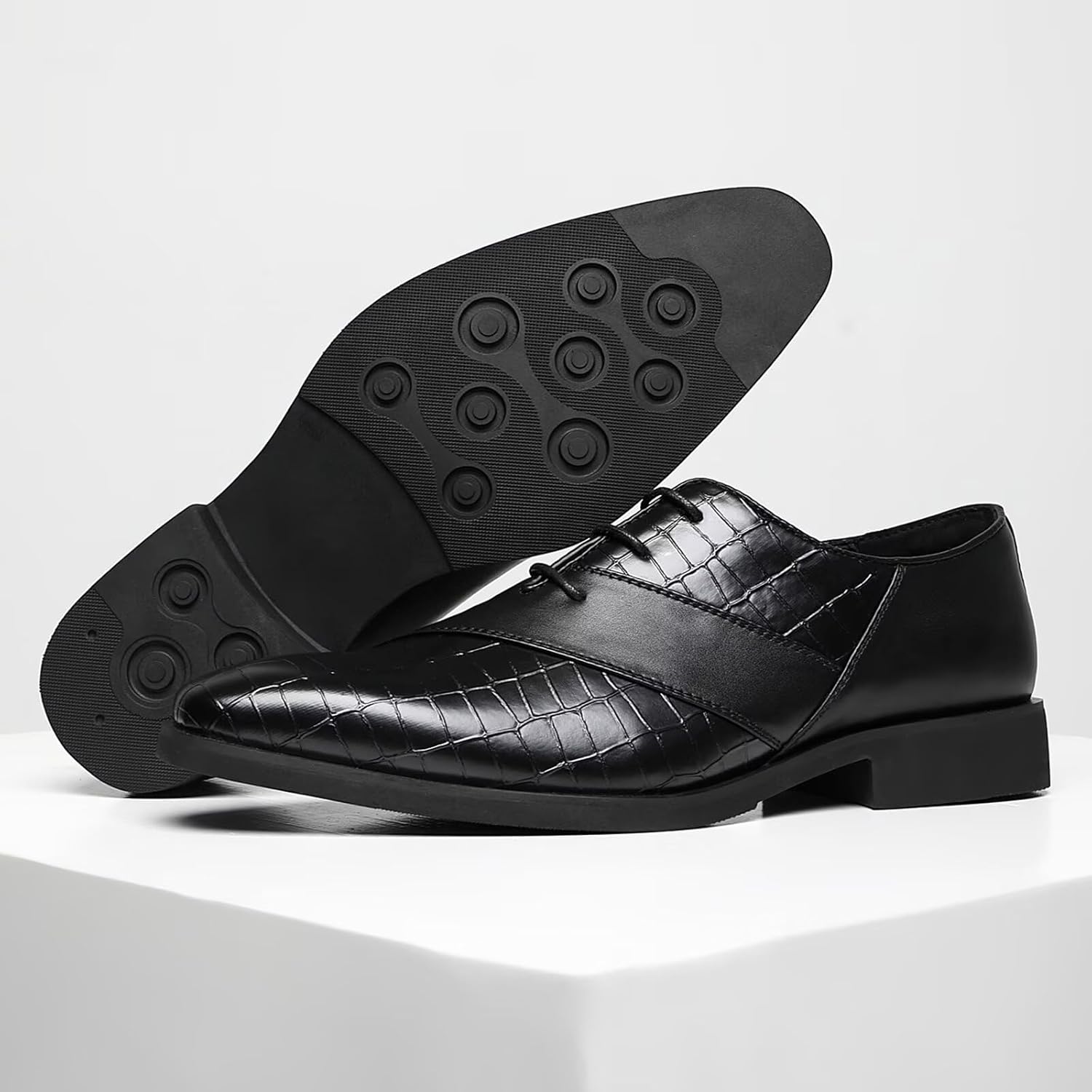 SANNAX Men’s Oxfords Formal Lace Up Dress Shoes, Classic Business Casual Leather Shoes for Men