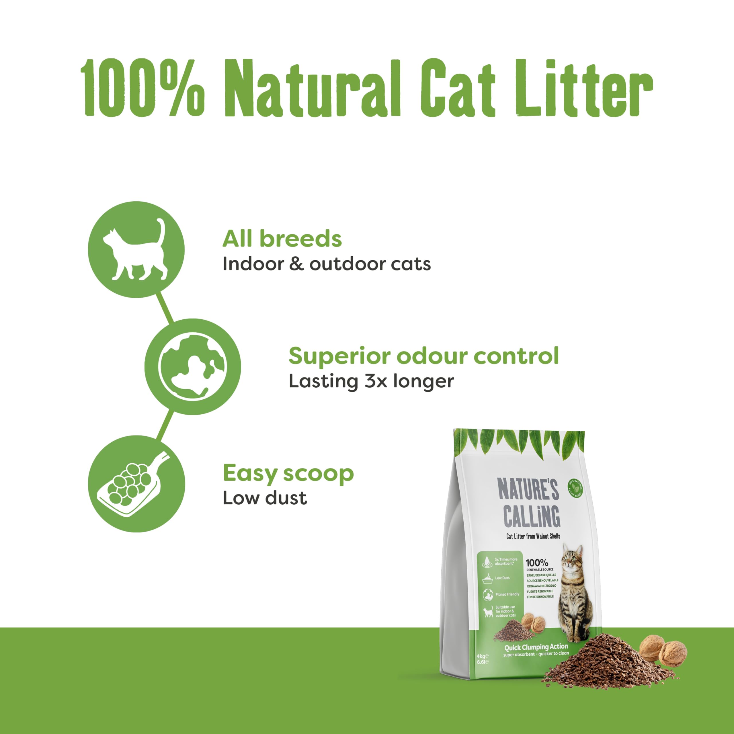 Nature's Calling 4Kg Walnut Shell Cat and Kitten Litter, Ultra Absorbent Clumping Litter - Image 3