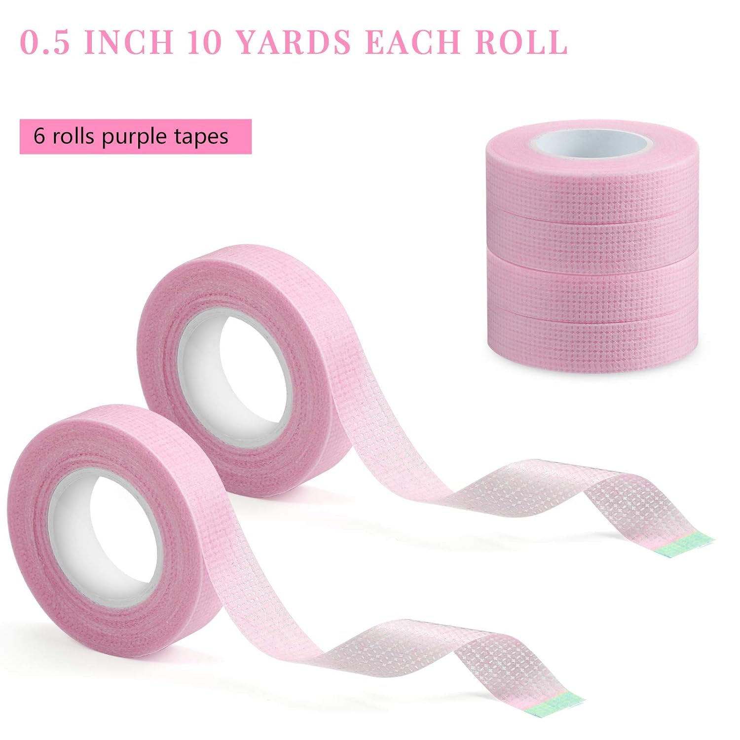 Maitys 6 Roll Lash Tape for Eyelash Extensions with Eyelash Tape Dispenser Cutter Breathable Adhesive Fabric Tape for Eyelash Extension Supplies 0.5 Inch Wide 10 Yard Long (Purple)