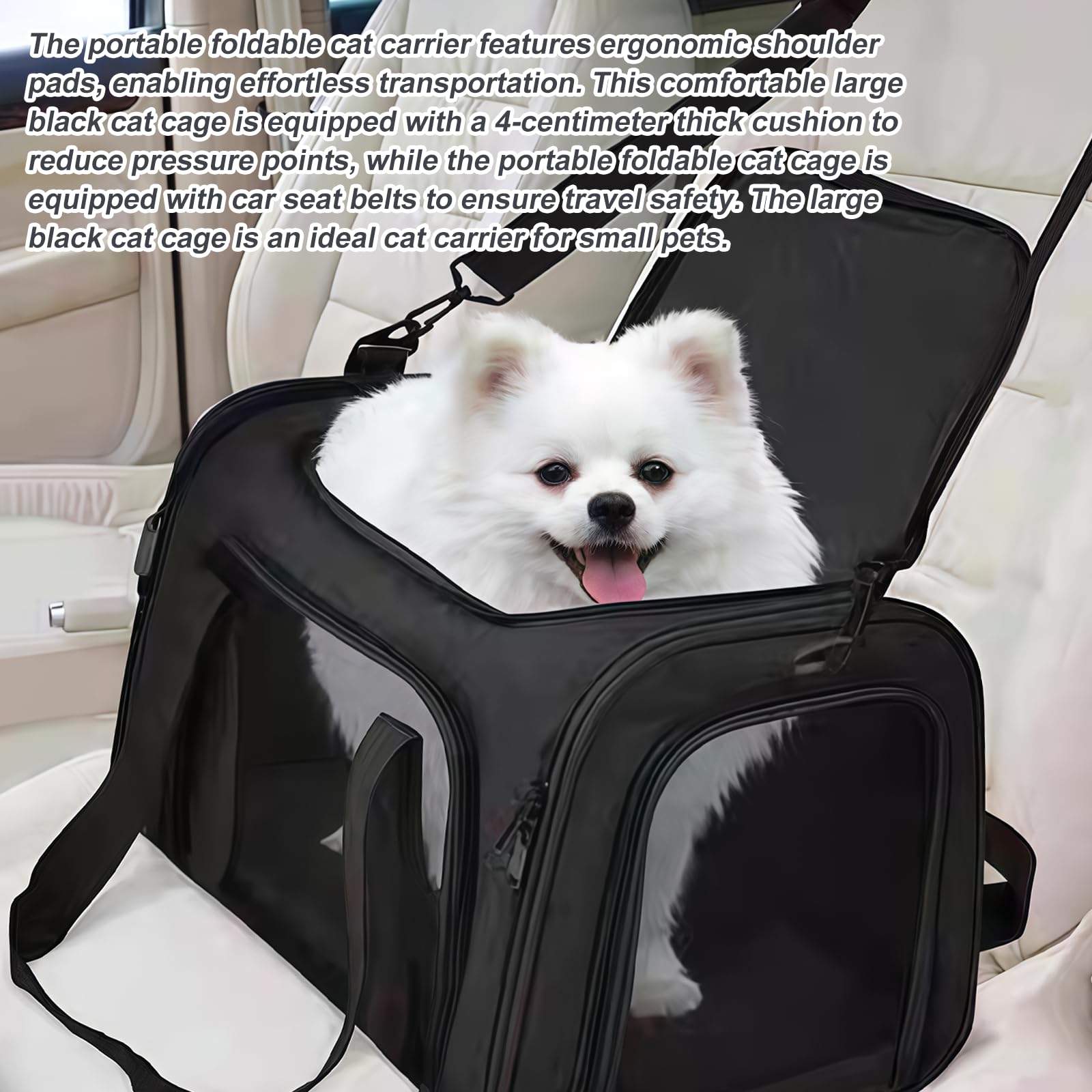 Grand sac de transport noir pour chat : sac pliable portable pour chat, sac sûr pour les petits animaux de compagnie, boîte de transport respirante pour chat pour les voyages et les visites