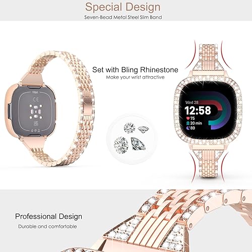 Miniatura 3 de MOFREE Compatible con Fitbit Versa 4 BandsFitbit Sense 2 Band para mujer con funda protectora rígida con diamantes de imitación para Fitbit Versa