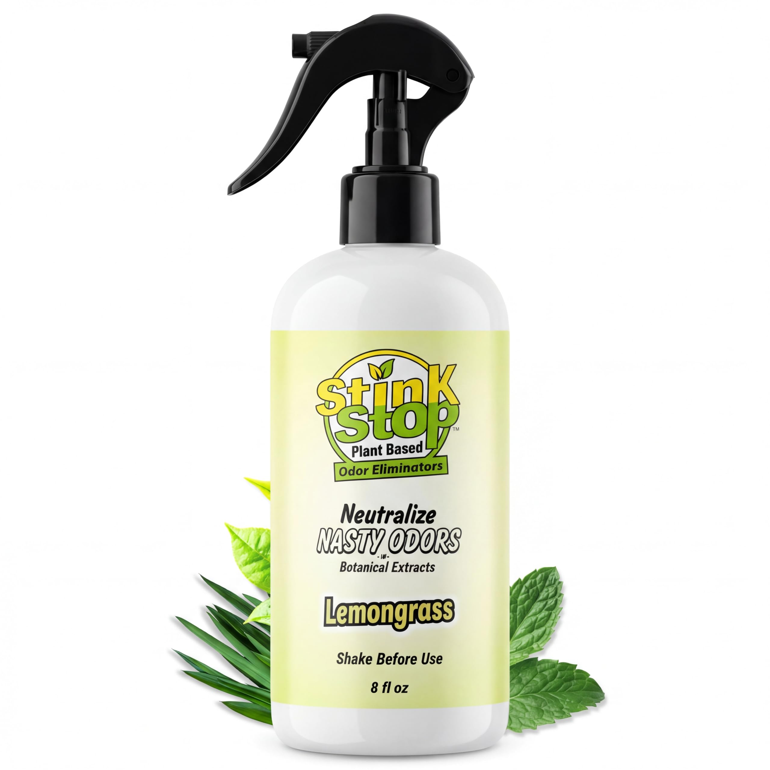 Plant Based Odor Eliminator: Neutralizing Spray - Refresh Stubborn Stinky Odors w/Botanical Extracts Area Deodorizer, Post Poop Spray &amp; Car Interior Funk Freshener (8 fl oz, Lemongrass)