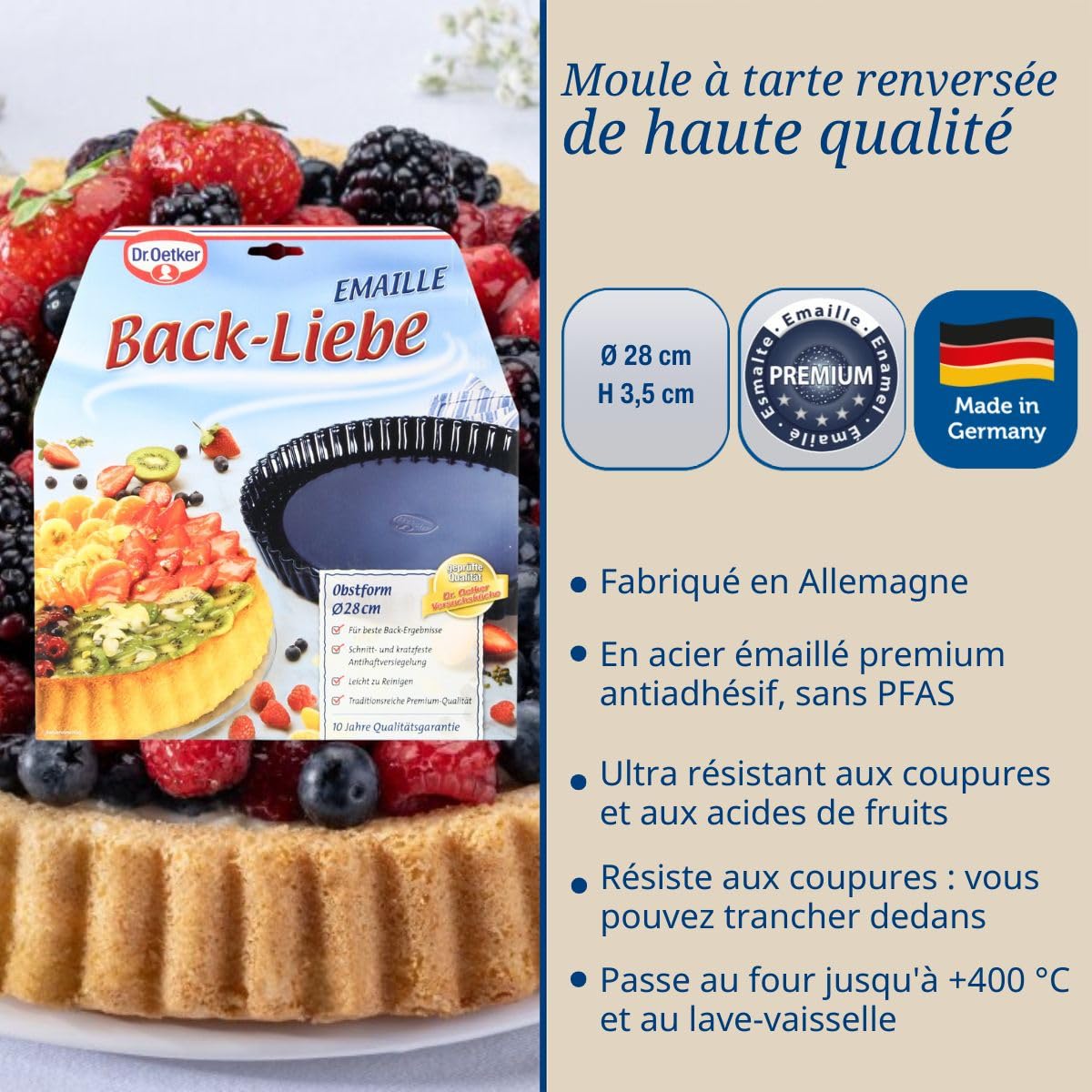 Dr Oetker 2370 Moule à Tarte, Moule à Gâteau, Moule à Gâteau Rond, Tôle d'Acier Emaillée, Bleu Nuit, 28 x 3,5 cm, 11.22 x 12.01 x 1.77 inches