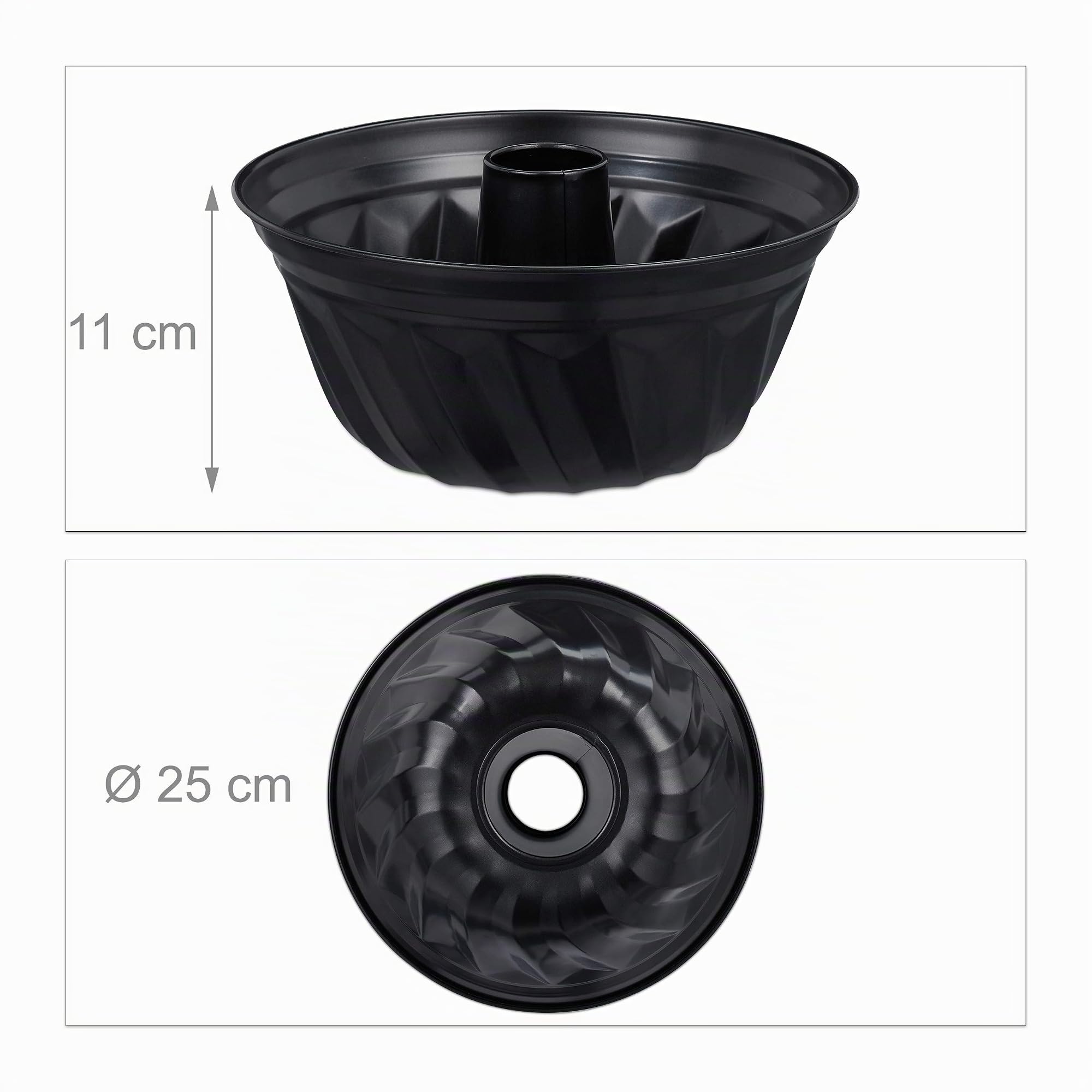 Relaxdays 10027915, noir Moule à gâteaux savarin Kouglof, Ø 25 cm, acier au carbone, antiadhésif, résistant chaleur professionnel