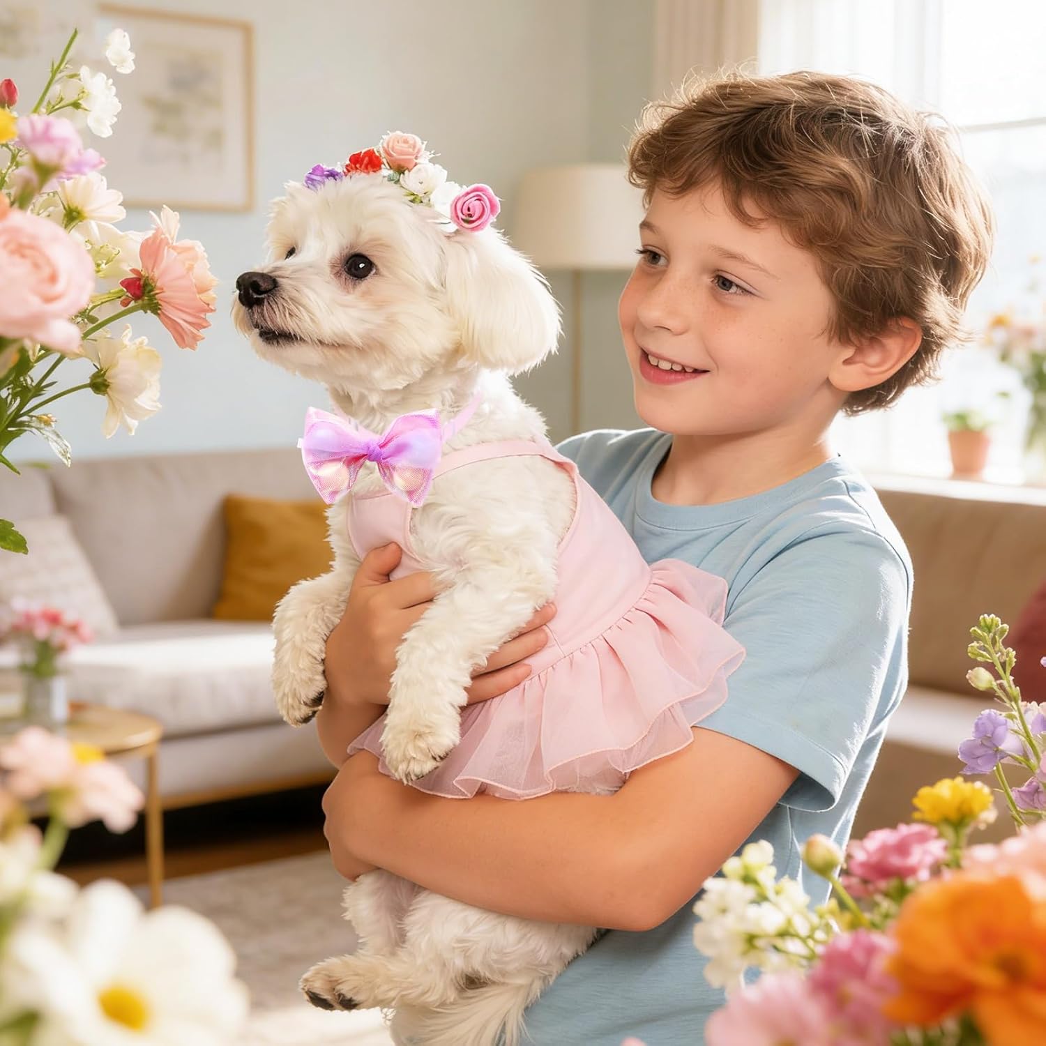 12Pcs Lace Dog Bows Collars with Pearls for Small Medium Dogs, Bulk Adjustable Bell Dog Girl Bow Ties Holiday Daily Puppy Cat Kitten Accessories (Style A)