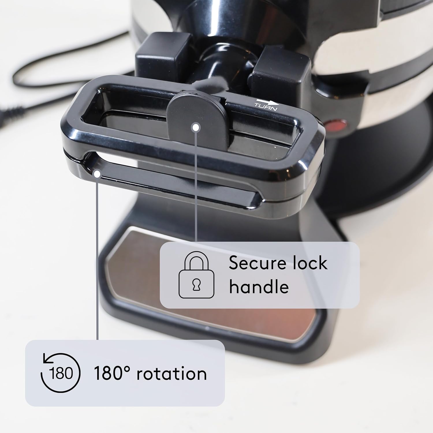 1400W Double Belgian Waffle Maker with 180° Rotation, Secure Handle Lock, Red Light Indicator, Non Stick 8" Cooking Plates and Removable Drip Tray for Easy Cleaning