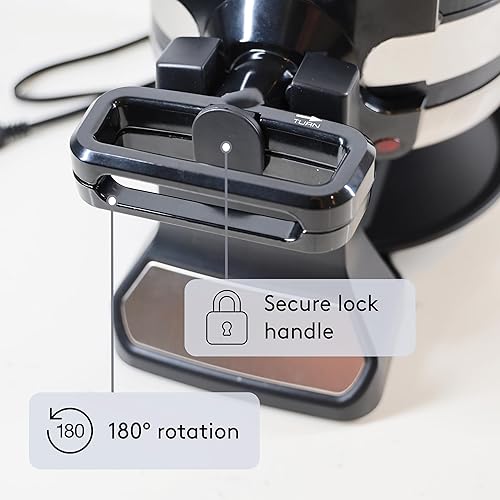 Miniatura 4 de Máquina de gofres belga doble de 1400 W con rotación de 180, bloqueo de mango seguro, indicador de luz roja, platos de cocina antiadherentes de 8