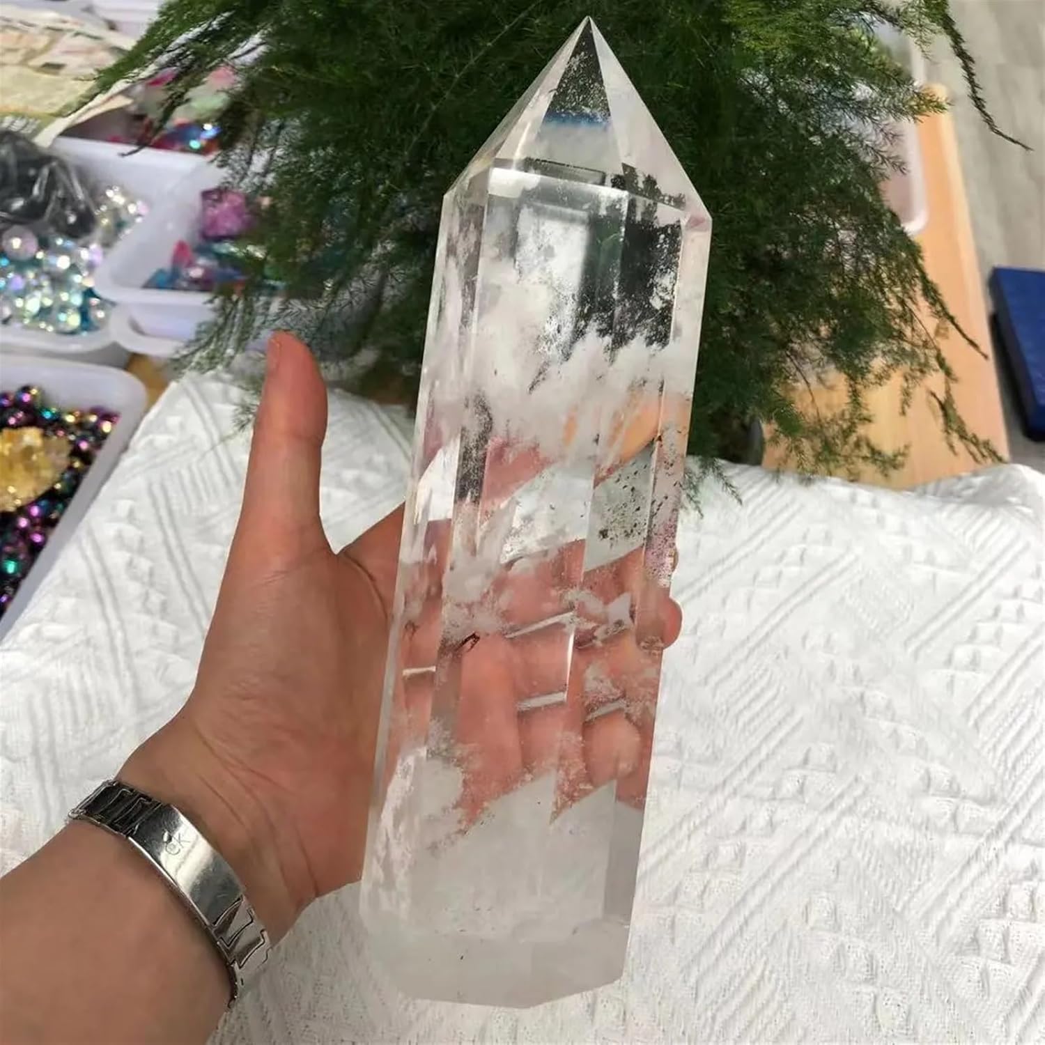 AtkitS Beautiful Molten Stone Clear Quartz Crystal Wand Point Reiki Home Decor (Size : 2700-3000g)