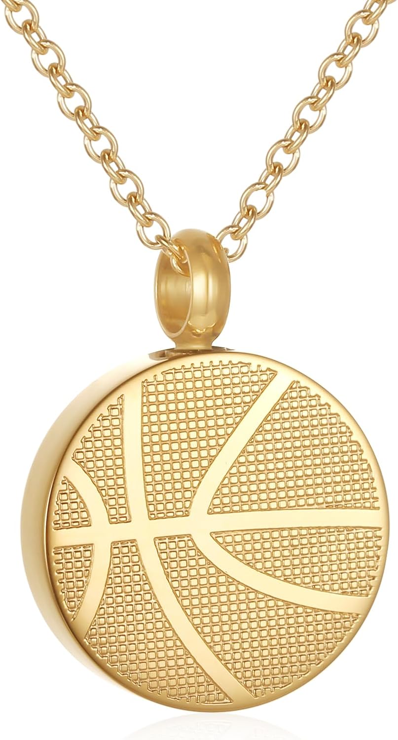 Basketball Memorial Necklace For Ashes Of Loved Ones Stainless Steel Sport Cremation Jewelry Keepsake Urn Necklace For Men Child Women Souvenir