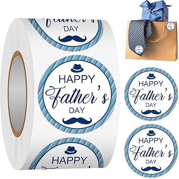 Happy Fathers Day Stickers Roll, 500Pcs 1.5 Inches Circle Beard Dad Sticker in Bulk for Father Day Gift Wrap Label, Envelopes Seals, Cards, Party Favors Decorations