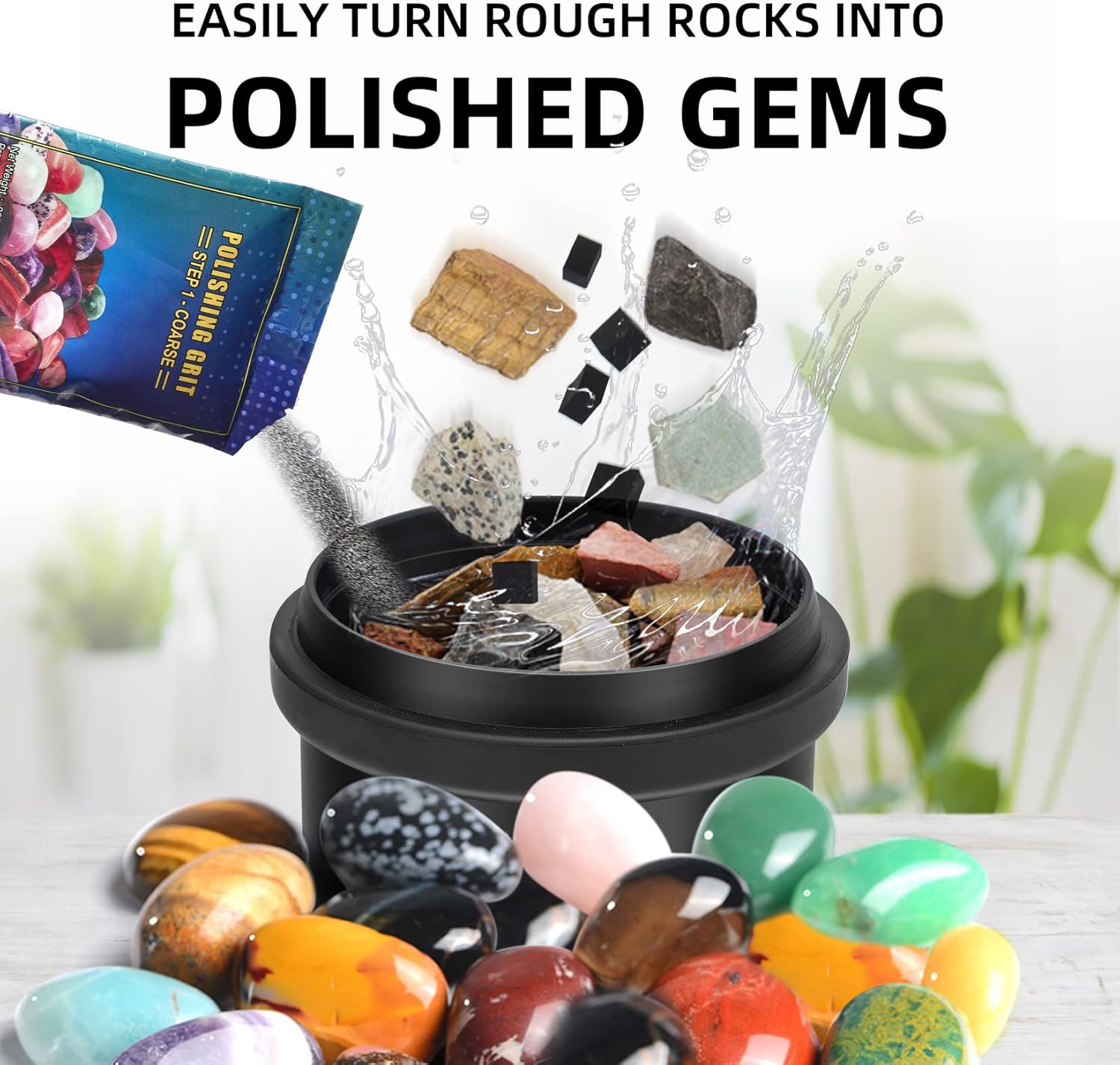 Rock Tumbler Kit Adults - Rock Polisher Tumbler with Noise Reduction Cover, Speed&Timer Control, Includes 4 Polishing Grits, Rough Gemstones, Learning Guide etc., Great Science Gift for All Ages