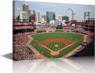 1 Piece Canvas Wall Art St. Louis Cityscape Home Decor Busch Stadium Wall Paintings Picture Artwork Baseball Game Home Decor for Living Room Framed Stretched Ready to Hang (16''Wx 24''H)