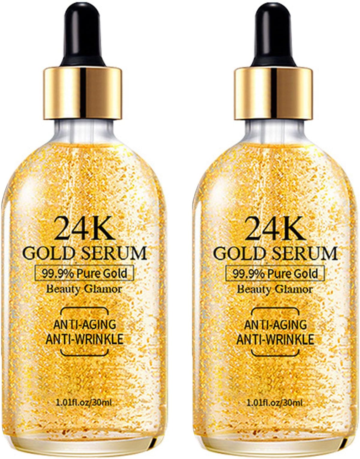 24K Gold Serum for Face, 2Pack Skin Tone Even Anti Aging Moisturizer with Vitamin,Glow Collagen Booster Serum Hyaluronic Acid for Dark Spots & Fine Lines, 2.02fl oz