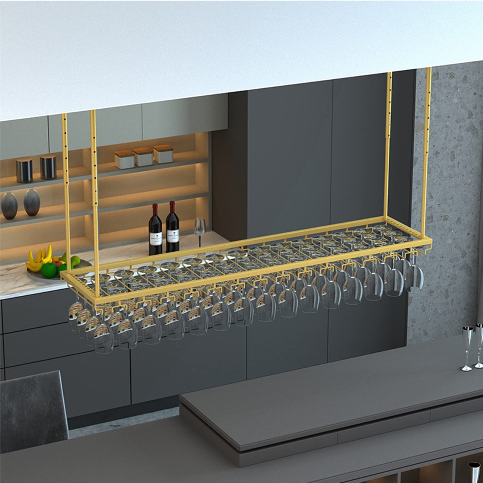 Casier à vin de plafond en métal de 120 cm pour créer une ambiance bistrot à la maison