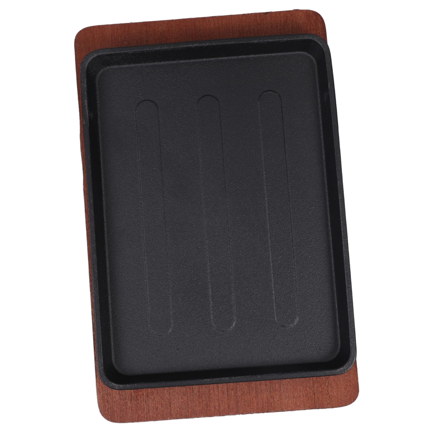 HOLIDYOYO Cast Iron Fajita Skillet with Wooden Base Griddle Pan for Steaks Bacon Veggies Fish for Induction Cooktops Cooking Plate