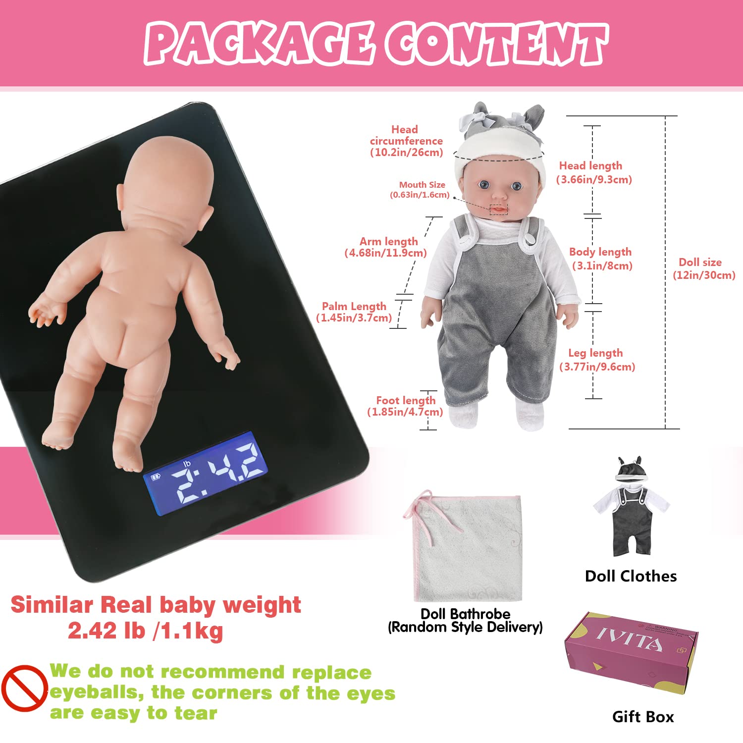 Amazon | IVITA 12インチ リアルなフルシリコンベビードール