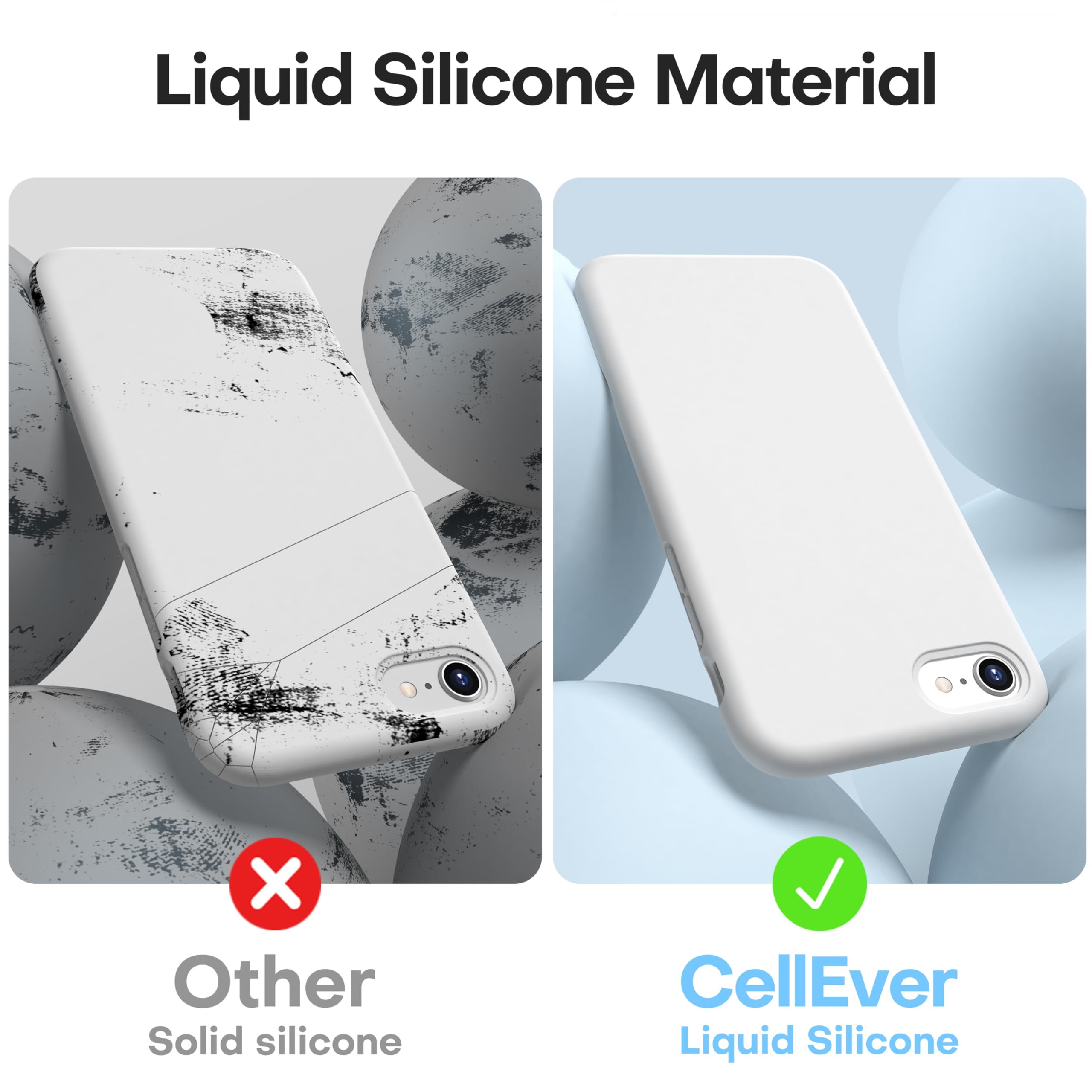 CellEver Funda de silicona ultra duradera para iPhone SE 2022/2020, iPhone 7/8, protección contra caídas de grado militar, 3 capas, ajuste delgado, funda ligera a prueba de golpes, forro de microfibra