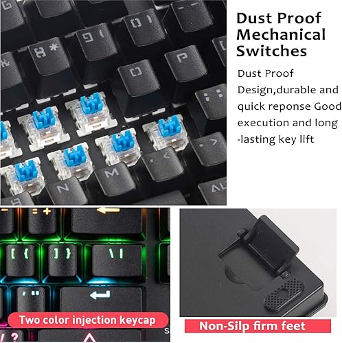 Miniatura 7 de Teclado mecánico para juegos K917 RGB Interruptor azul retro de 87 teclas retroiluminadas con LED teclas redondas anti-fantasma iluminadas